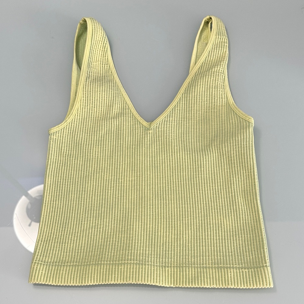 Nikibiki Pale Yellow Ribbed V-Neck Tank Top